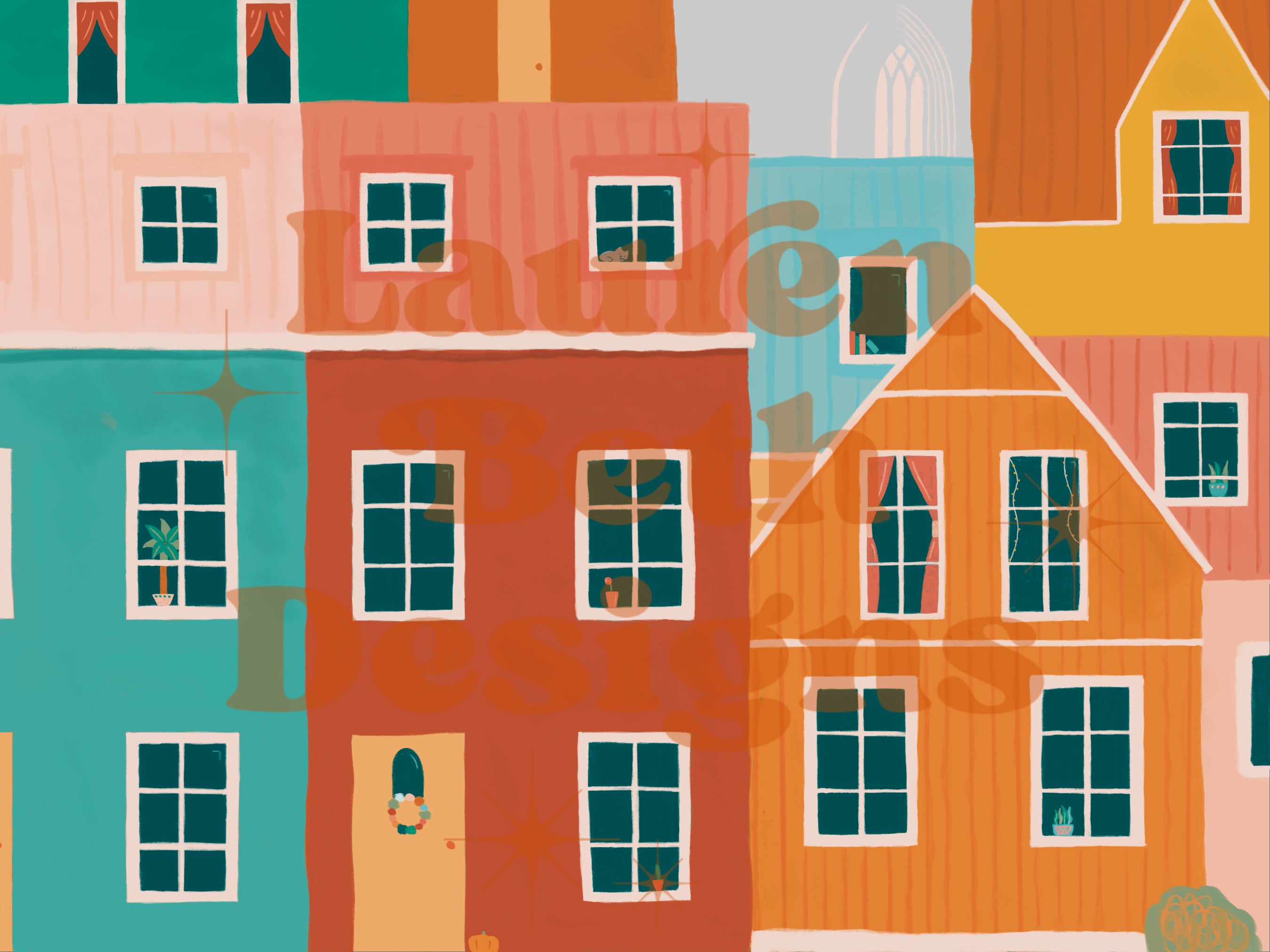 Iceland - Reykjavik Houses Illustrated Print