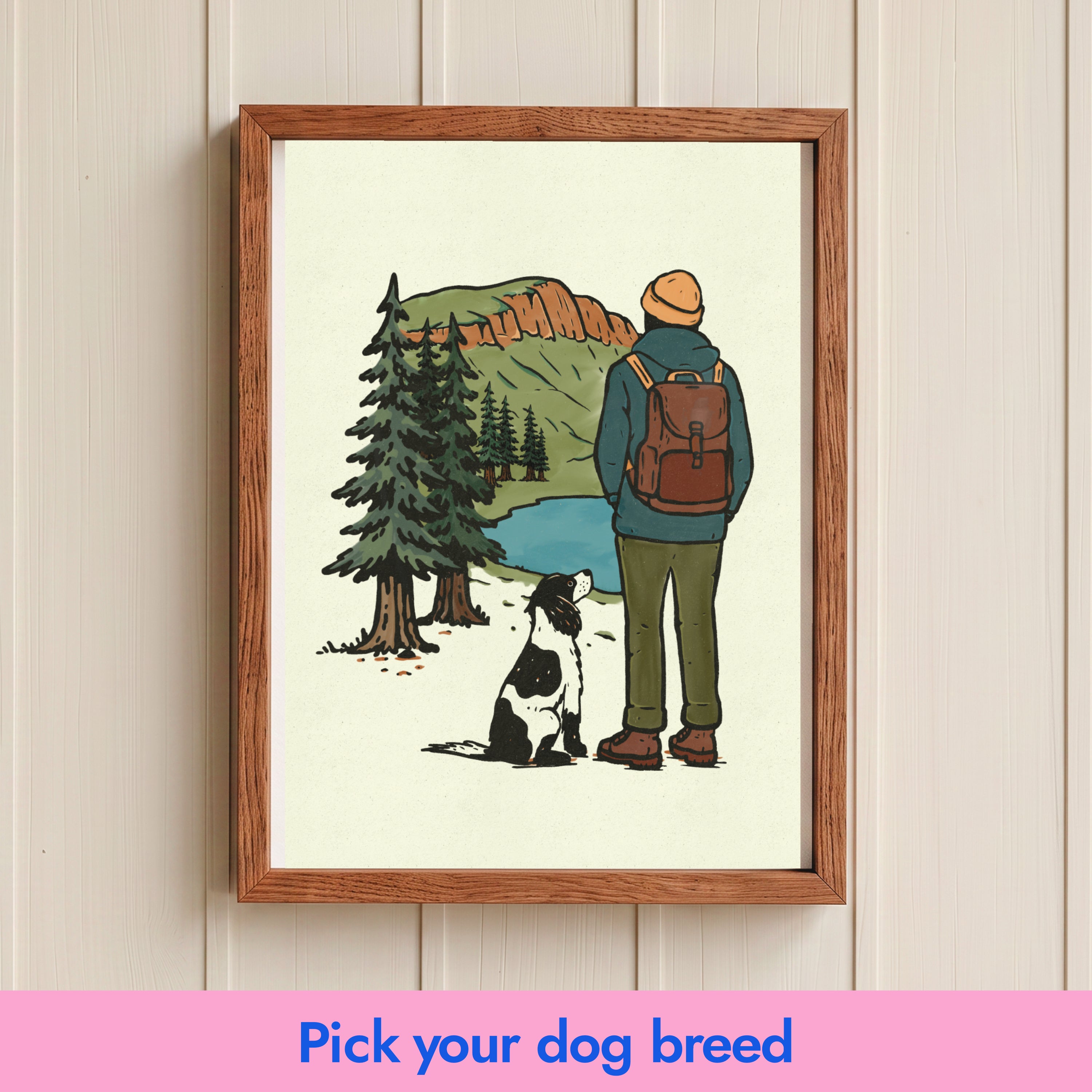 Dog Hiking View Print - Pick your Dog Breed