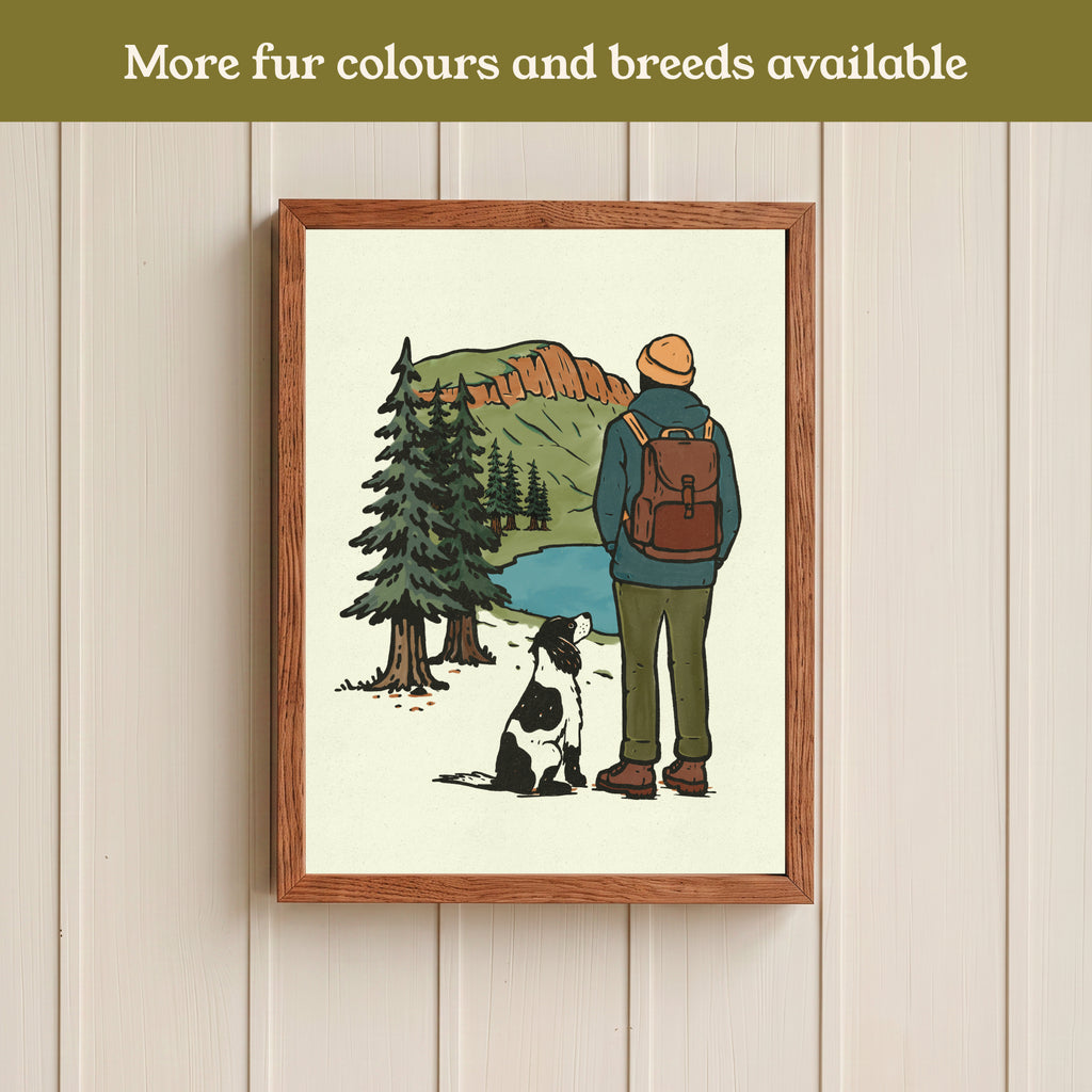 Spaniel Hiking View Print - Pick your Dog Breed and Fur Colour
