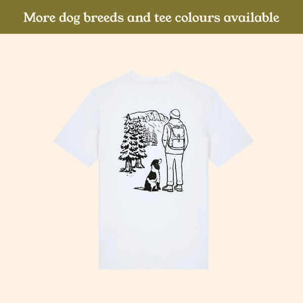 Spaniel with Markings Hiking View T-shirt - Pick your Dog Breed and Fur Colour