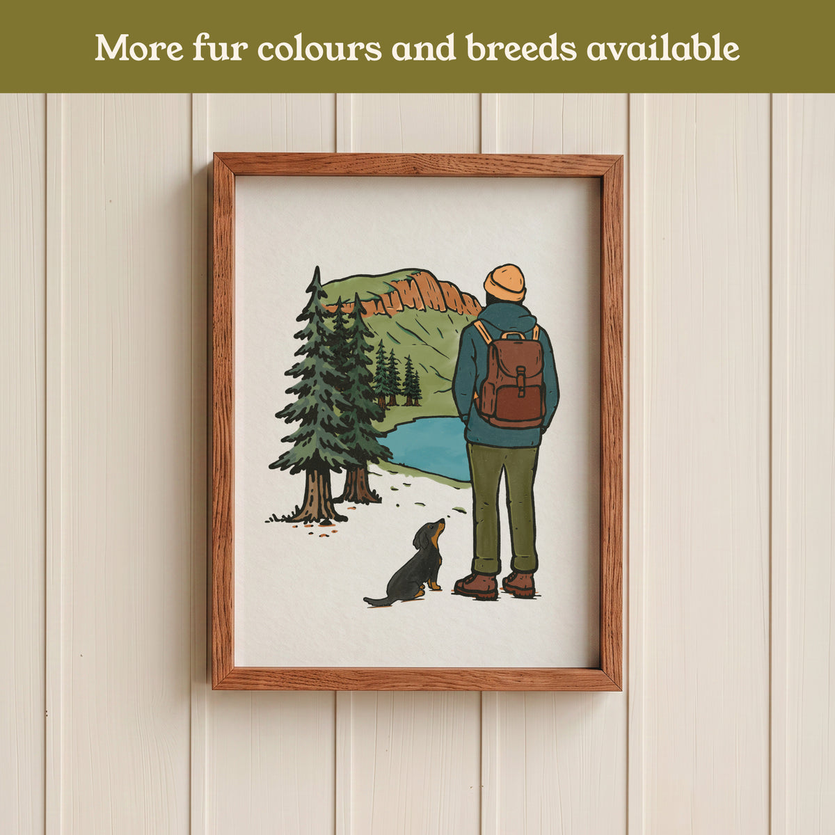 Dachshund Hiking View Print - Pick your Dog Breed and Fur Colour