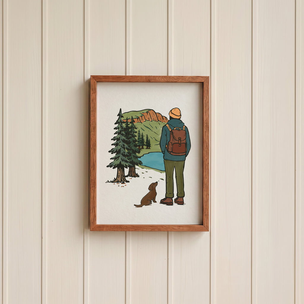 Dachshund Hiking View Print - Pick your Dog Breed and Fur Colour
