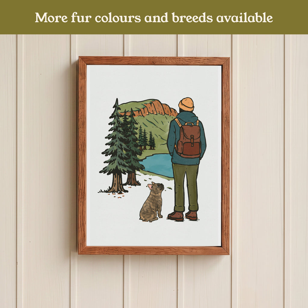 Frenchie French Bulldog Hiking View Print - Pick your Dog Breed and Fur Colour