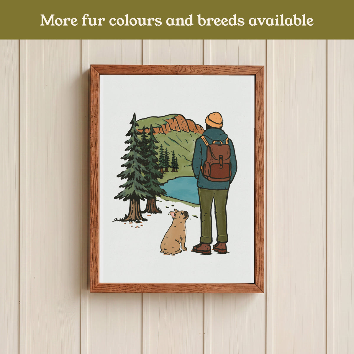 Frenchie French Bulldog Hiking View Print - Pick your Dog Breed and Fur Colour