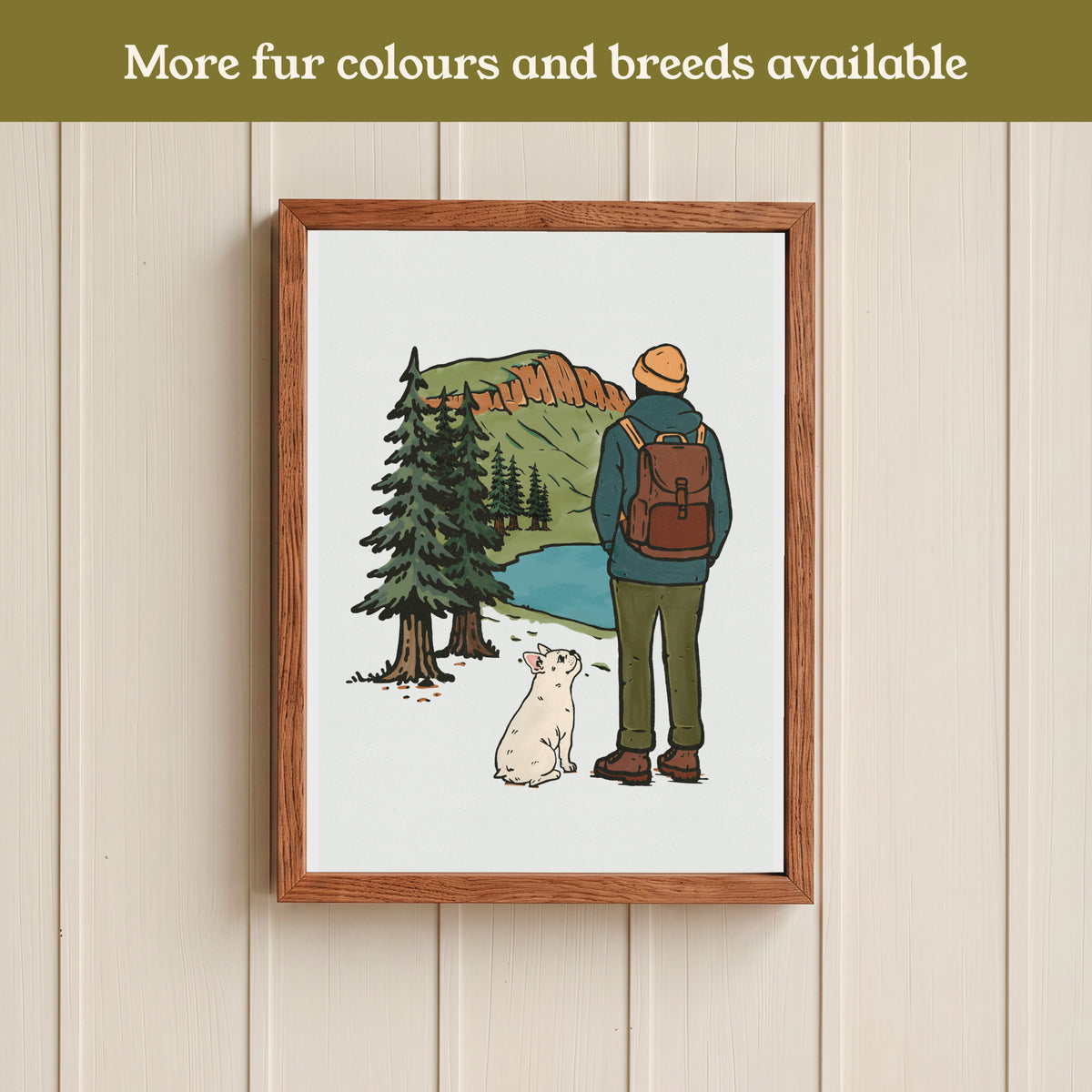 Frenchie French Bulldog Hiking View Print - Pick your Dog Breed and Fur Colour