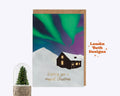 Northern Lights Cabin Gold Foil Christmas Card