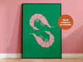 Prawns Linocut-Style print