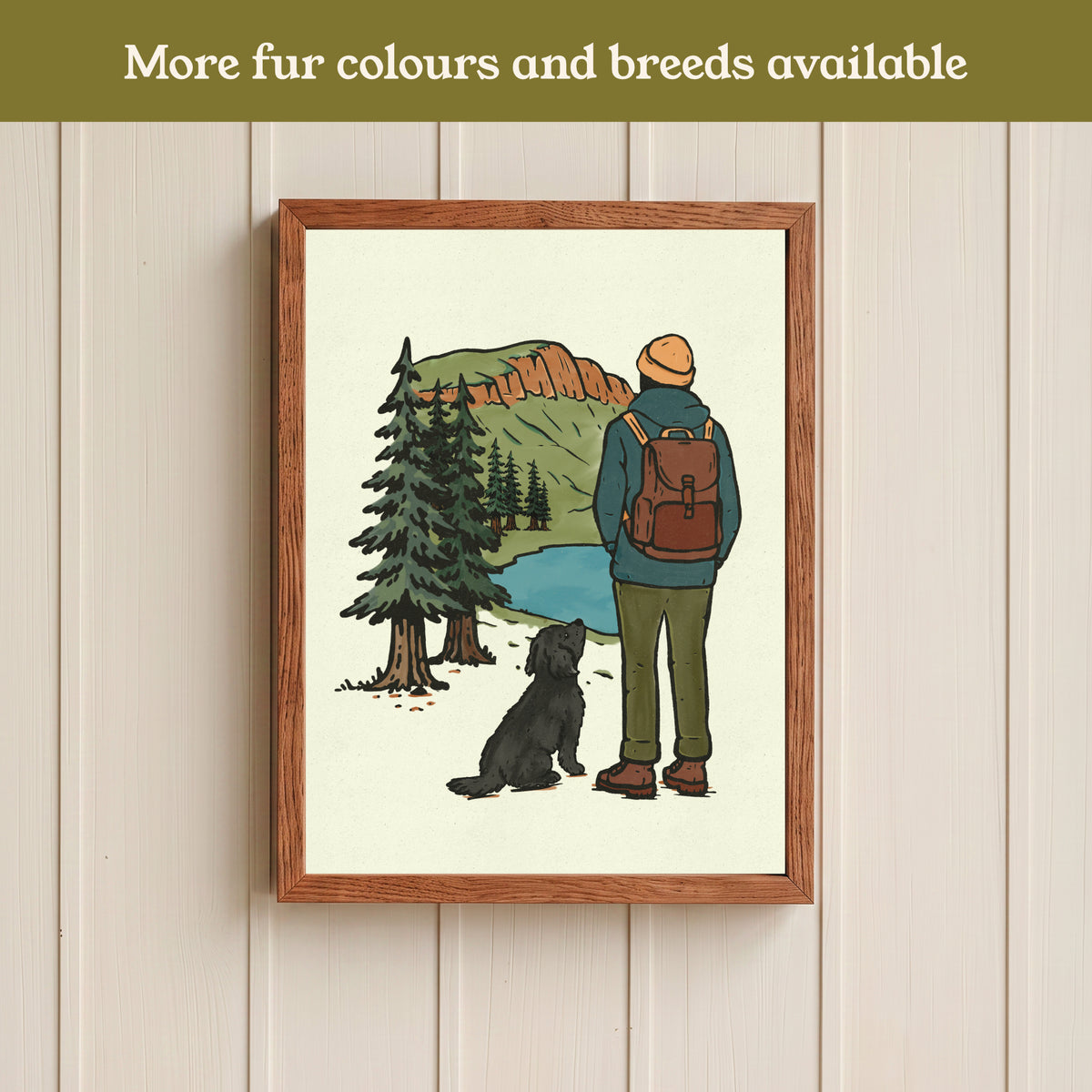 Doodle Hiking View Print - Pick your Dog Breed and Fur Colour