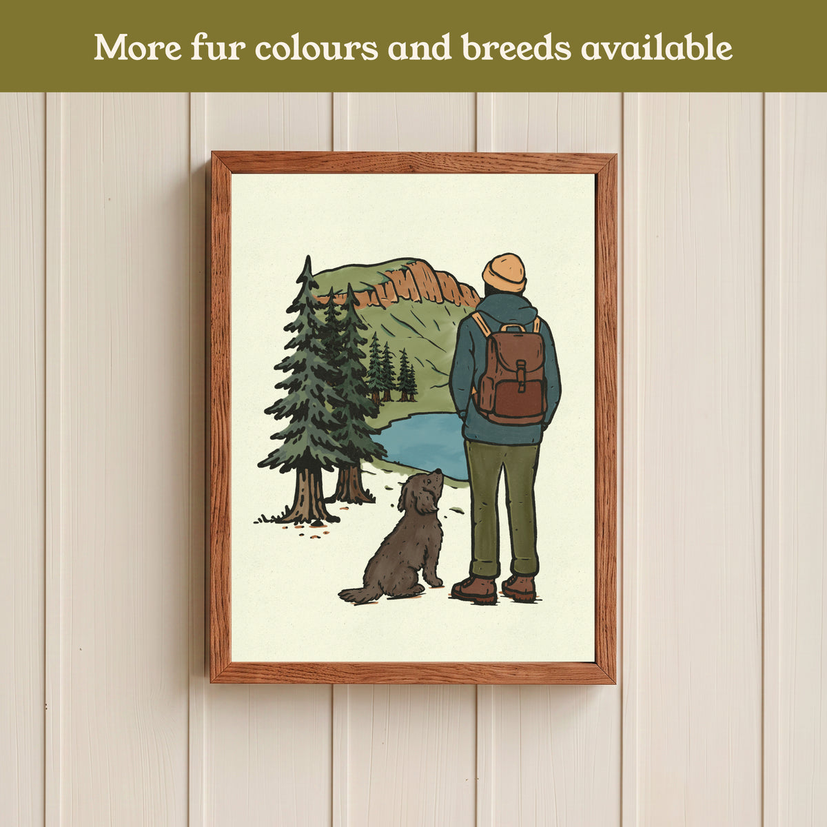 Doodle Hiking View Print - Pick your Dog Breed and Fur Colour